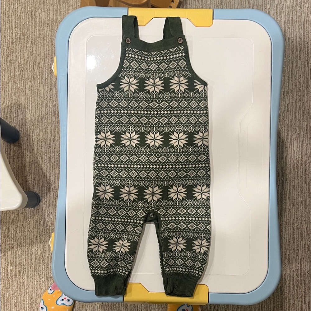Kate Quinn Winter Forest Green and Cream Knit Overalls